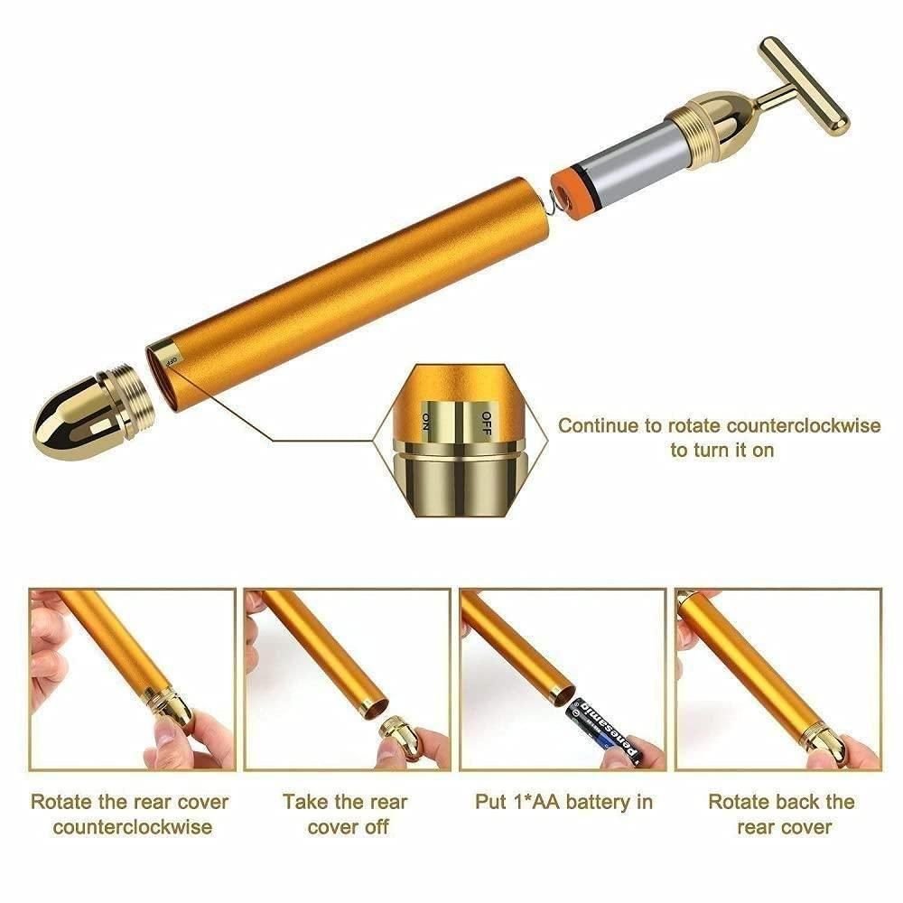 24K Gold Energy Beauty Bar Electric Facial Massage Roller - Style Elevates