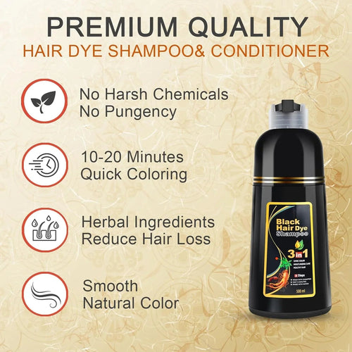 3 in 1 Black Hair Dye Shampoo - Style Elevates