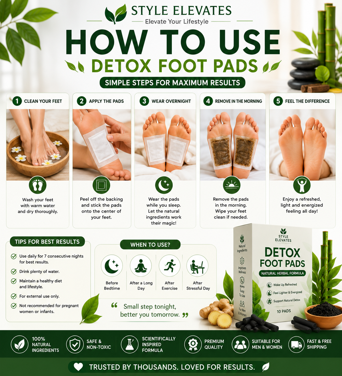 Herbal Detox Foot Pads - how to use instructions