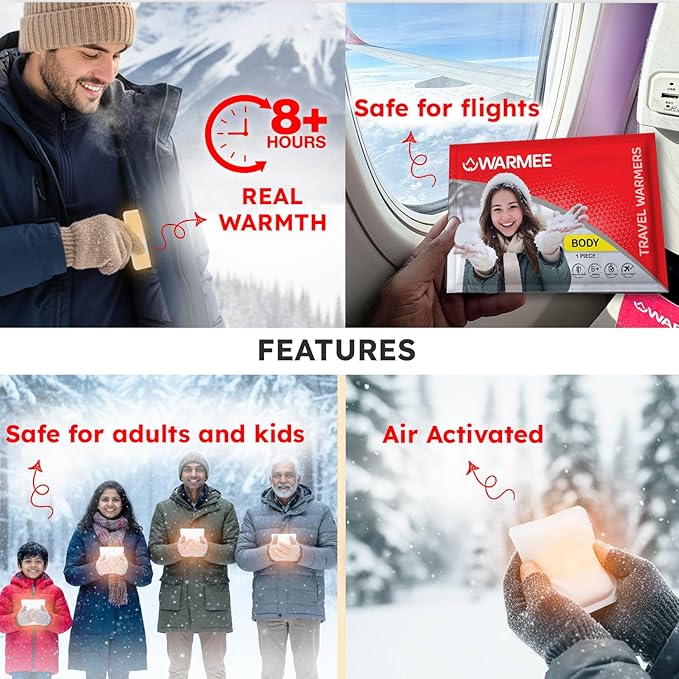 WARMEE Body Warmers Safe & Natural Heat Patches, Heat Packs for Men, Women and Children - Style Elevates